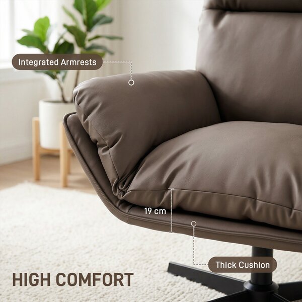 HOMCOM Accent Chair with 360° Swivel Armchair for Living Room with Padded Cushion Dark Brown