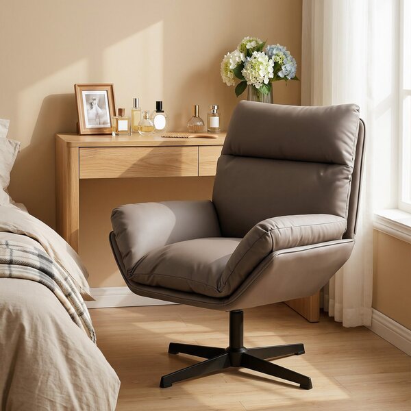 HOMCOM Accent Chair with 360° Swivel Armchair for Living Room with Padded Cushion Dark Brown