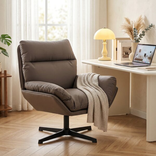 HOMCOM Accent Chair with 360° Swivel Armchair for Living Room with Padded Cushion Dark Brown