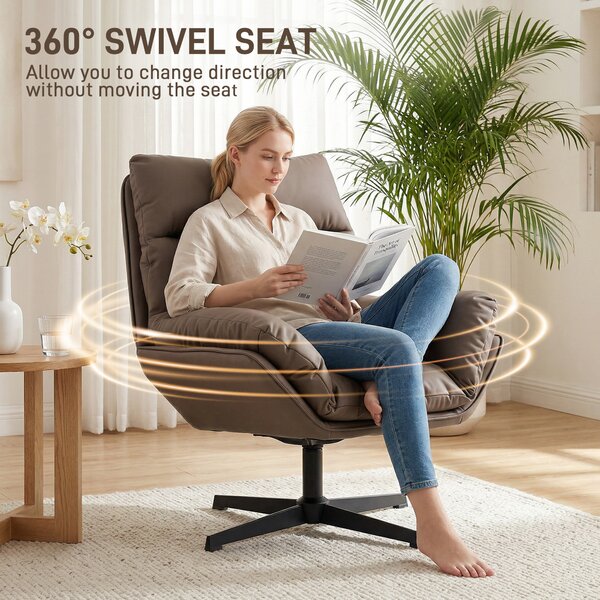 HOMCOM Accent Chair with 360° Swivel Armchair for Living Room with Padded Cushion Dark Brown