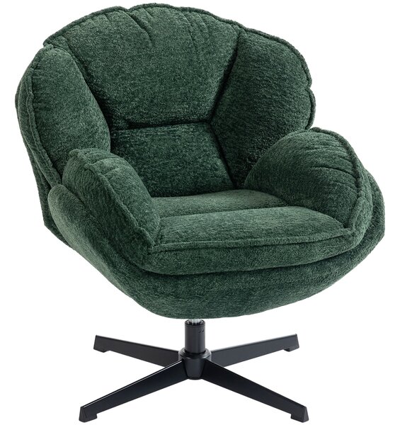 HOMCOM Modern Wingback Accent Chair, Velvet Armchair with Four-Star Base, S-Springs, 360° Swivel, Dark Green