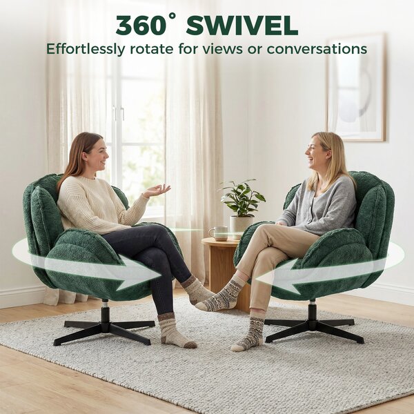 HOMCOM Modern Wingback Accent Chair, Velvet Armchair with Four-Star Base, S-Springs, 360° Swivel, Dark Green