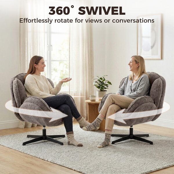 HOMCOM Modern Wingback Accent Chair, Velvet Armchair with Four-Star Base, S-Springs, 360° Swivel, Grey