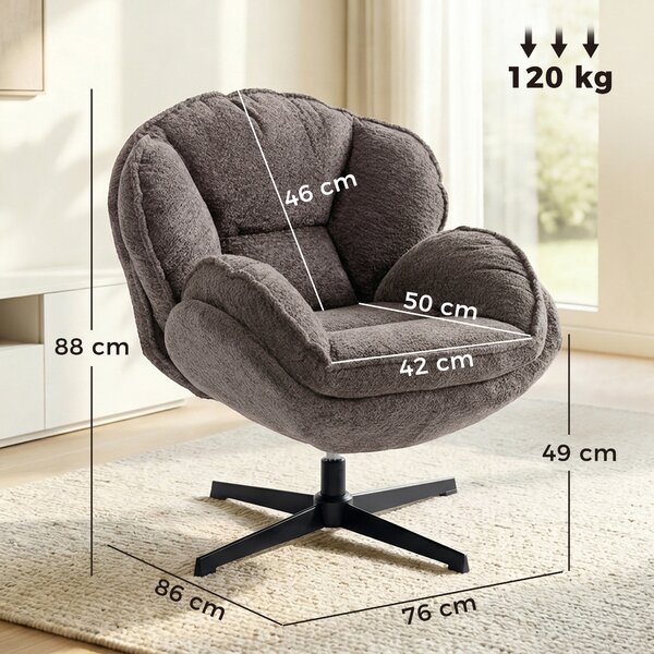 HOMCOM Modern Wingback Accent Chair, Velvet Armchair with Four-Star Base, S-Springs, 360° Swivel, Grey