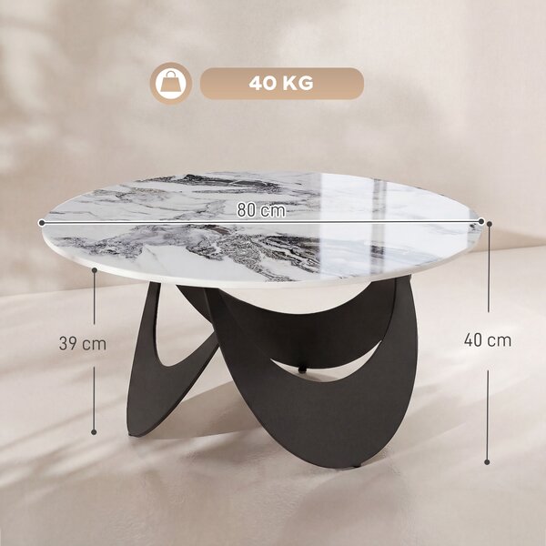 HOMCOM Coffee Table Sintered Stone Top Adjustable Foot Pads Modern Center Table for Living Room White and Black