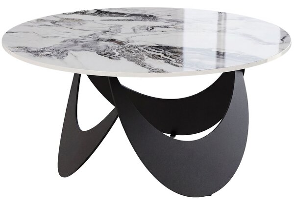 HOMCOM Coffee Table Sintered Stone Top Adjustable Foot Pads Modern Center Table for Living Room White and Black