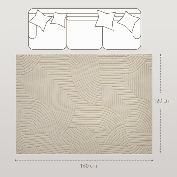 HOMCOM Modern Geometric Rug, Thick & Plush, Non-Slip, 160 x 120 cm – Cream, Living Room/Bedroom/Office
