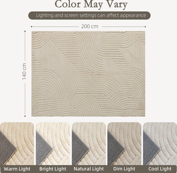 HOMCOM Modern Geometric Rug, Thick & Plush, Non-Slip, 200 x 140 cm – Cream, Living Room/Bedroom/Office