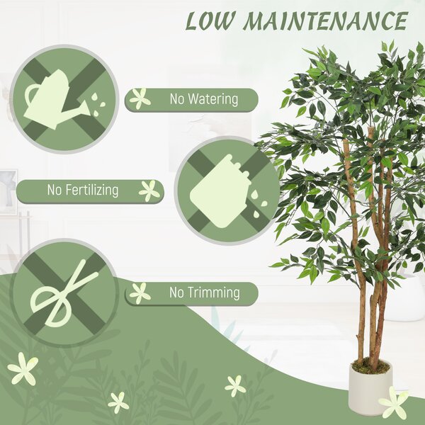HOMCOM 150cm Artificial Ficus Tree, Fake Potted Tree with Solid Wood Trunk and Pot for Indoor, Green