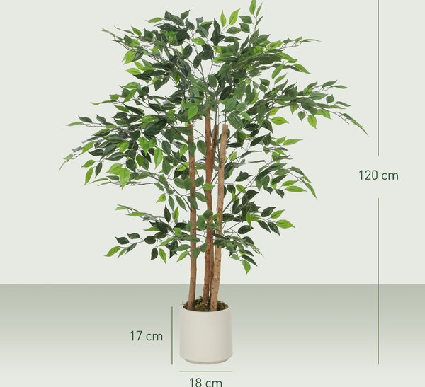 HOMCOM 120cm Artificial Ficus Tree, Fake Potted Tree with Solid Wood Trunk and Pot for Indoor, Green