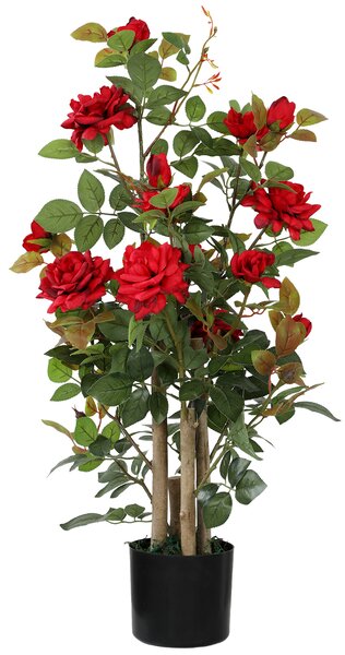 HOMCOM 90cm Artificial Rose Tree, Decorative Fake Plant with 344 Silk Leaves 17 Flowers for Outdoor Indoor Decor, Red