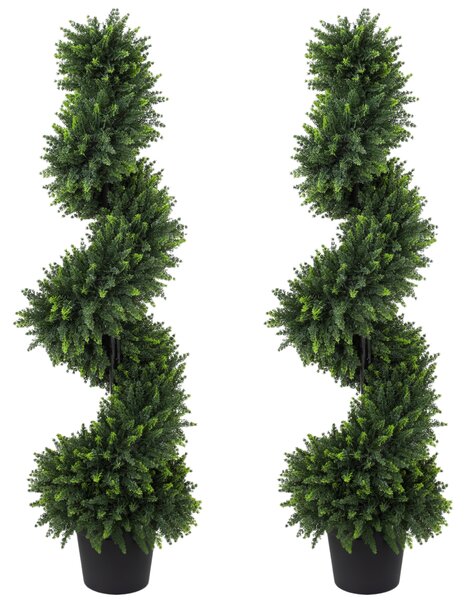 HOMCOM Set of 2 Artificial Spiral Cypress Trees, Fake Plants with 700 Leaves, UV Protection, Deep Green