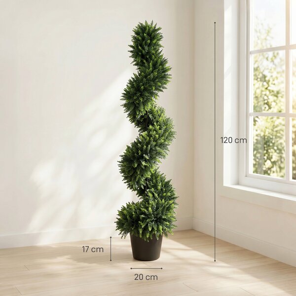 HOMCOM Set of 2 Artificial Spiral Cypress Trees, Fake Plants with 700 Leaves, UV Protection, Deep Green