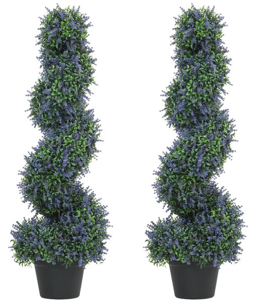 HOMCOM Artificial Lavender Topiary Tree Set of 2, UV Resistant Fake Plants in Pot for Indoor Outdoor Decor, 90 cm, Purple