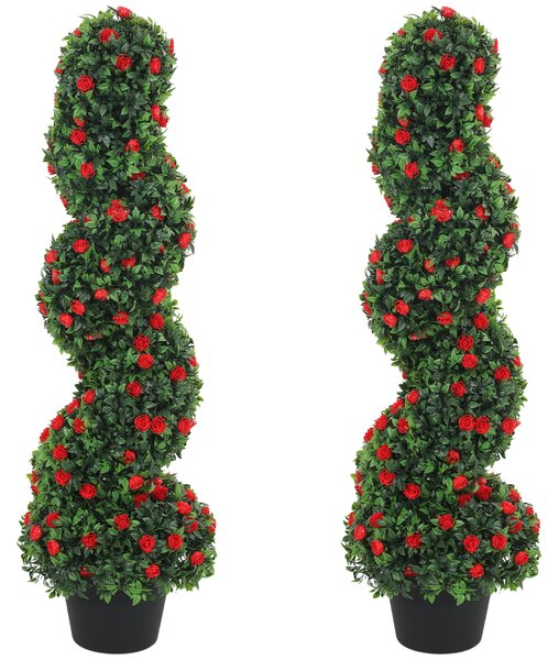 HOMCOM Artificial Rose Spiral Topiary Tree Set of 2, Indoor Outdoor Fake Plants with 630 Leaves, 90cm
