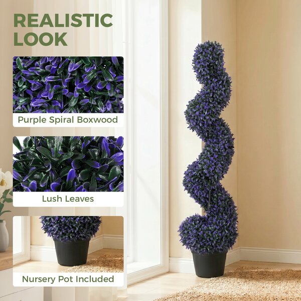 HOMCOM Set of 2 Decorative Artificial Plants, 120cm Artificial Boxwood Spiral Topiary Tree with 840 Leaves, UV Resistant