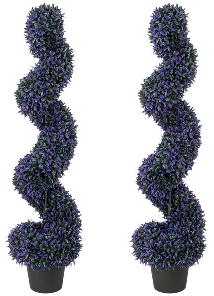 HOMCOM Set of 2 Decorative Artificial Plants, 120cm Artificial Boxwood Spiral Topiary Tree with 840 Leaves, UV Resistant