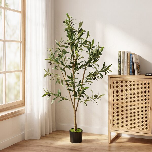 HOMCOM Decorative Artificial Plant, 120 cm Silk Olive Tree with 303 Leaves in Cement Pot, Fake Plant