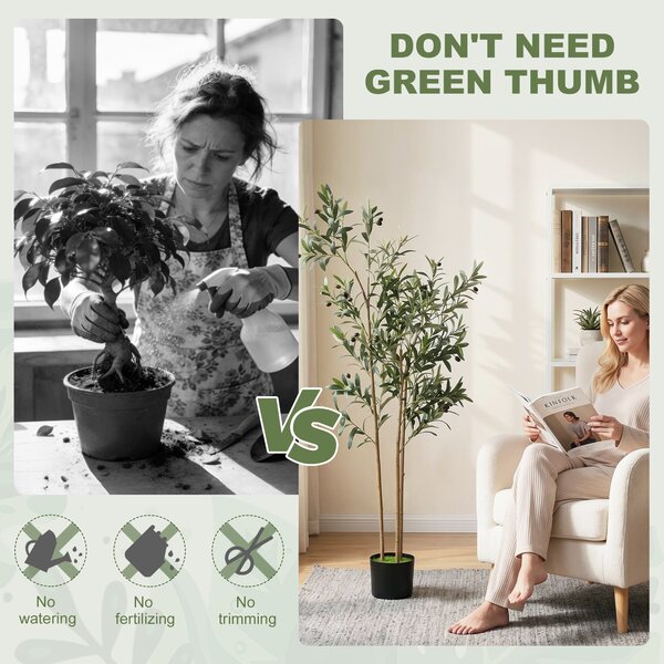 HOMCOM Decorative Artificial Plant, 148 cm Silk Olive Tree with 553 Leaves in Cement Pot, Fake Plant