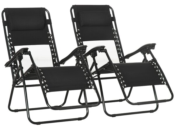 Outsunny Zero Gravity Relaxation: Foldable Outdoor Chair Set with Footrest & Removable Headrest, Ebony Black