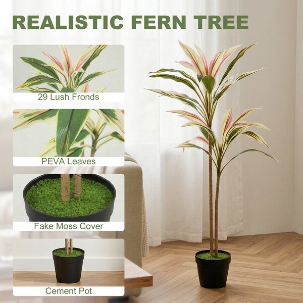 HOMCOM 90 cm Artificial Cordyline Tree in Moss Effect Pot, Realistic PEVA Faux Plant, Yellow