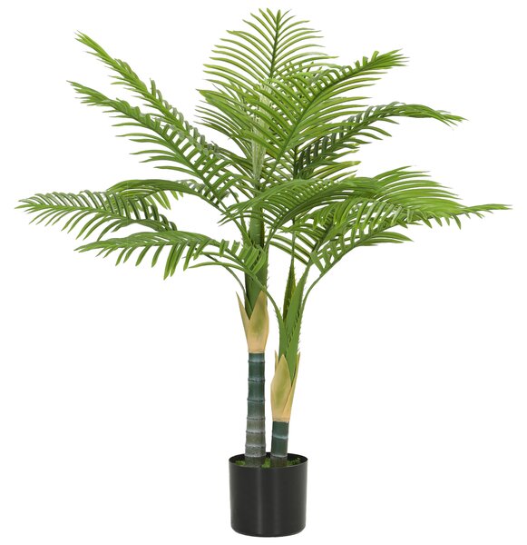 HOMCOM Artificial Palm Tree with 14 PEVA Leaves, 120cm Decorative Artificial Plant with Pot and Moss Effect, Green