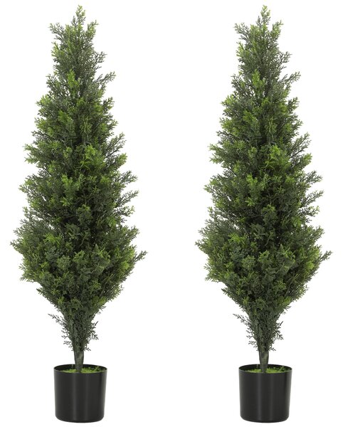 HOMCOM Set of 2 Decorative Artificial Plants Cypress in Weighted Pot, Fake Plant with 564 Leaves, 90cm