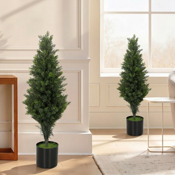 HOMCOM Set of 2 Decorative Artificial Plants Cypress in Weighted Pot, Fake Plant with 564 Leaves, 90cm