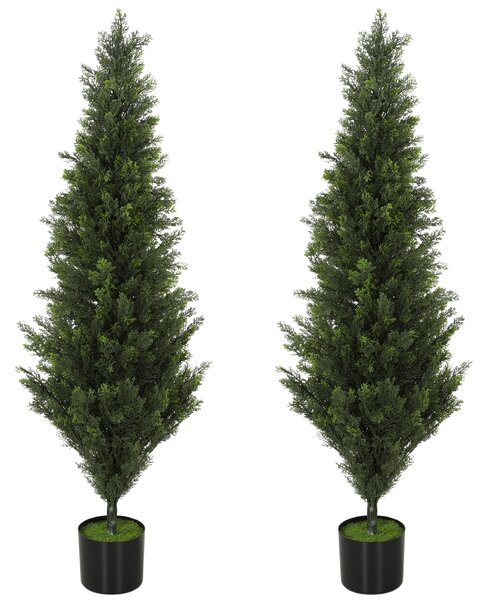 HOMCOM Set of 2 Decorative Artificial Plants Cypress in Weighted Pot, Fake Plant with 1092 Leaves, 120 cm