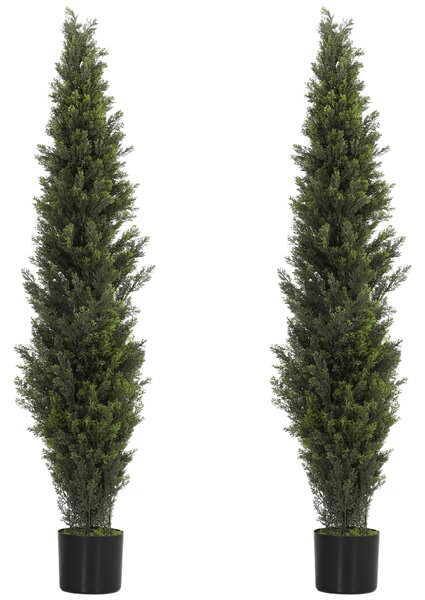 HOMCOM Set of 2 Decorative Artificial Plants Cypress in Weighted Pot, Fake Plant with 2035 Leaves, 150 cm
