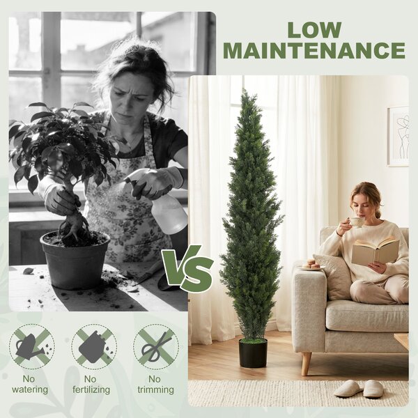 HOMCOM Set of 2 Decorative Artificial Plants Cypress in Weighted Pot, Fake Plant with 2035 Leaves, 150 cm