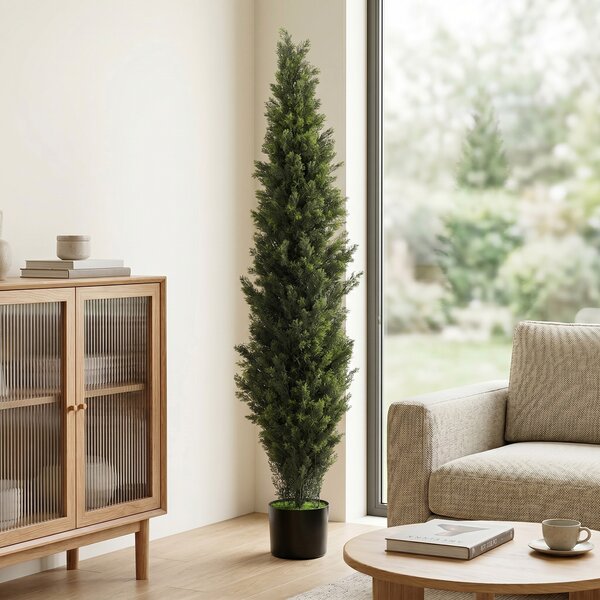 HOMCOM Set of 2 Decorative Artificial Plants Cypress in Weighted Pot, Fake Plant with 2035 Leaves, 150 cm