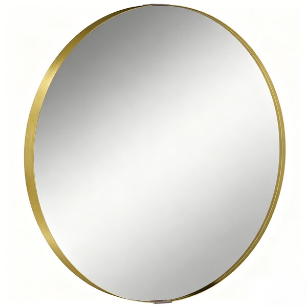 HOMCOM Round Wall Mirror 61 cm, Wall Mounted Bathroom Mirror with Tempered Safety Glass and Aluminium Alloy Frame, Gold Tone