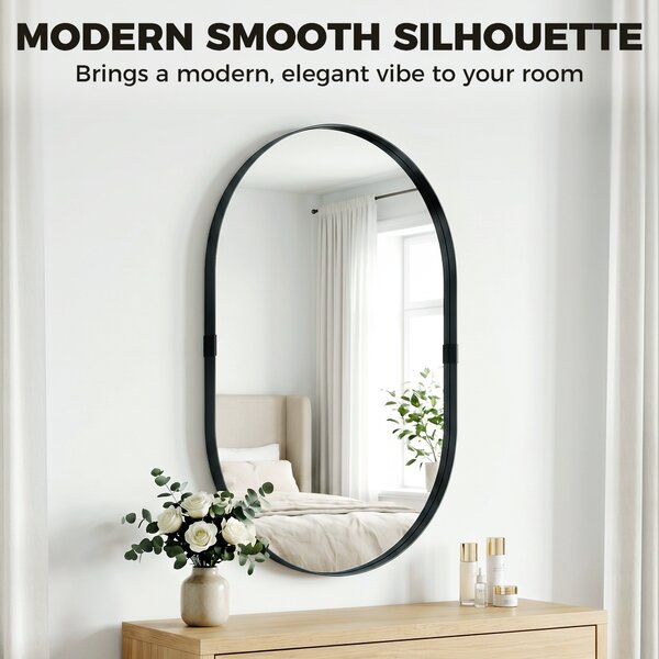HOMCOM Wall Mirror, Bathroom Mirror with Elevated Aluminium Alloy Frame, 60 x 90 cm, Black
