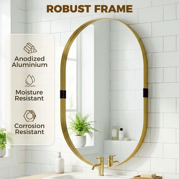 HOMCOM Wall Mirror, Bathroom Mirror with Elevated Aluminium Alloy Frame, 60 x 90 cm, Gold Tone