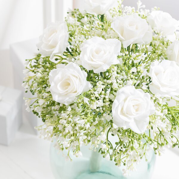 Artificial Cream Rose and Gypsophila Stems