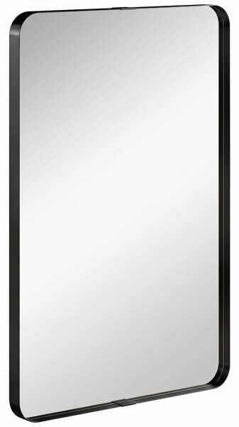 HOMCOM Rectangular Wall Mirror, 90 x 60 cm Wall Mounted Bathroom Mirror with Aluminium Alloy Frame and Tempered Glass, Black