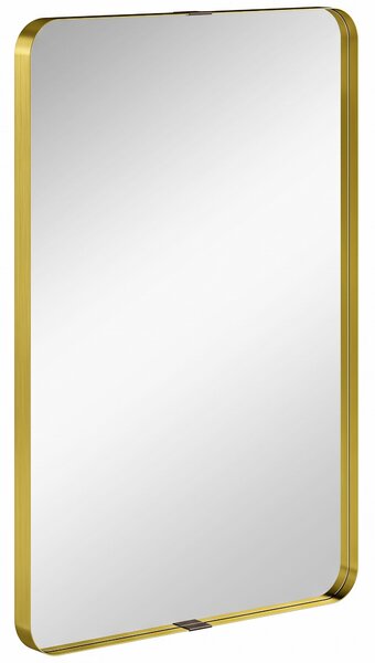 HOMCOM Rectangular Wall Mirror, 90 x 60 cm Wall Mounted Bathroom Mirror w/ Aluminium Alloy Frame and Tempered Glass, Gold Tone