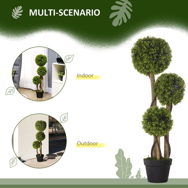 HOMCOM Decorative Artificial Plants Set of 2, Boxwood Ball Topiary Trees in Pot Fake Plants for Home Indoor Outdoor Decor, 90 cm, Dark Green