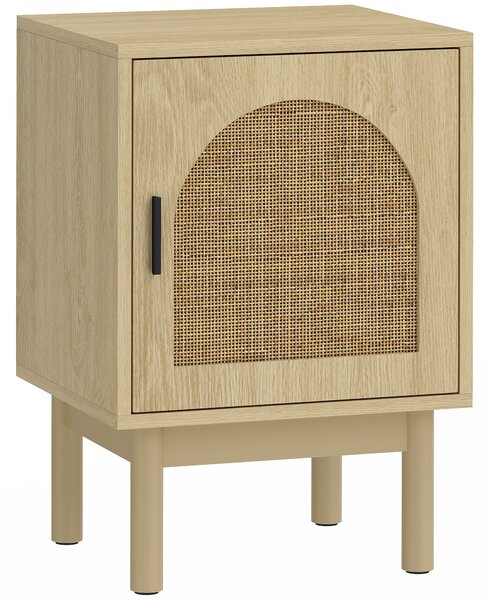 HOMCOM Rattan Bedside Table for Bedroom - Natural Wood