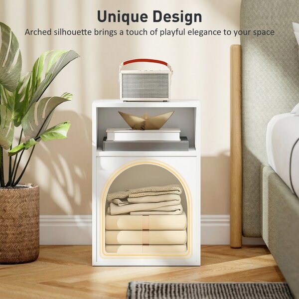 HOMCOM Bedside Table with 2 Open Compartments - White