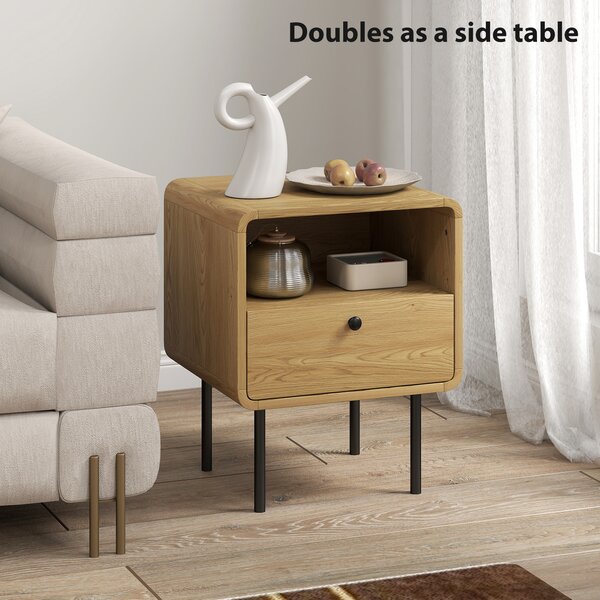 HOMCOM Bedside Table with Drawer and Open Shelf - Oak
