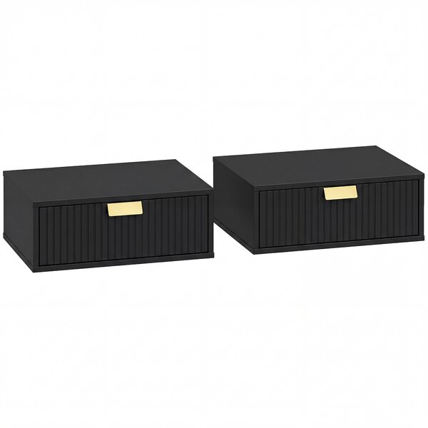 HOMCOM Modern Floating Nightstands Set of 2, Wall Mounted Bedside Tables with Wave Drawer Black