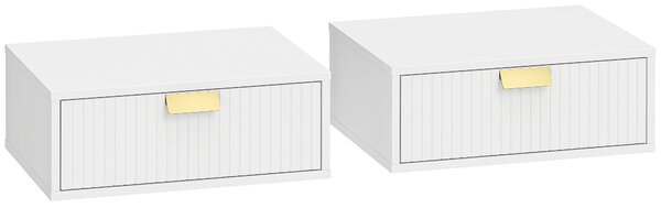 HOMCOM Modern Floating Nightstands Set of 2, Wall Mounted Bedside Tables with Wave Drawer White