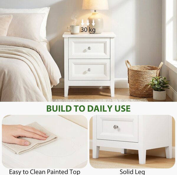 HOMCOM Nightstand with 2 Drawers Modern Bedside Table for Bedroom Living Room White
