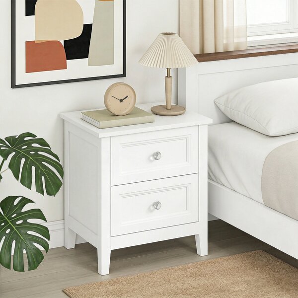 HOMCOM Nightstand with 2 Drawers Modern Bedside Table for Bedroom Living Room White
