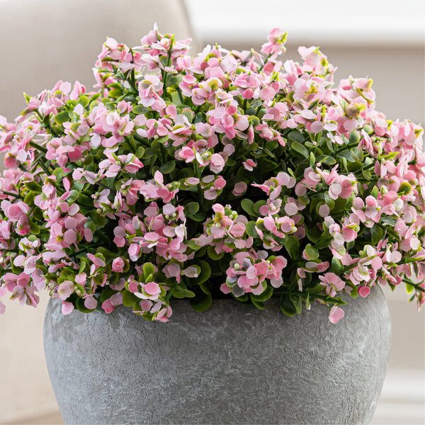 Artificial Pink Flowers in Grey Cement Plant Pot