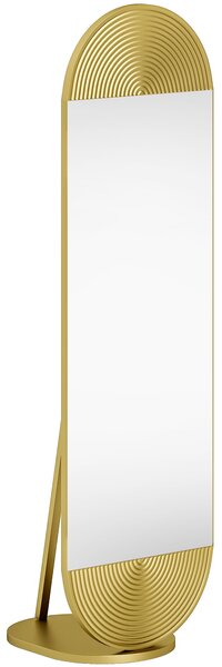 HOMCOM 50 x 161 cm Wavy Full Length Mirror, Free Standing Mirror with Metal Frame and Solid Base, Gold Tone