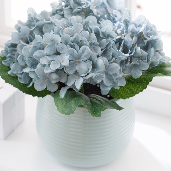 Artificial Teal Hydrangeas in Ceramic Plant Pot