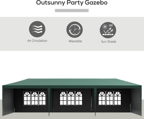 Outsunny 9 x 3 m Garden Gazebo Marquee Party Wedding Tent Canopy, Green
